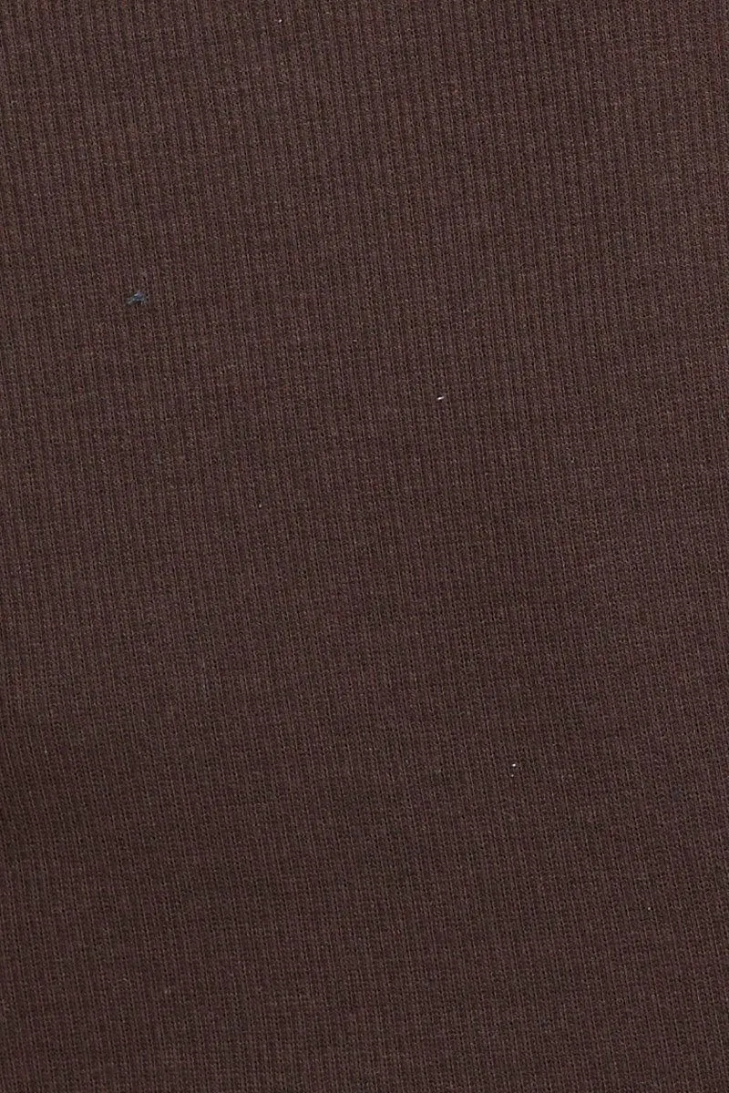 Brown Rib Crop Top Short Sleeve