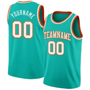Custom Aqua White-Orange Authentic Basketball Jersey