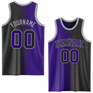 Custom Black Purple-Gray Authentic Gradient Fashion Basketball Jersey