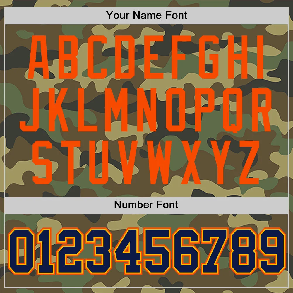 Custom Camo Navy Gold-Orange Authentic Salute To Service Basketball Jersey