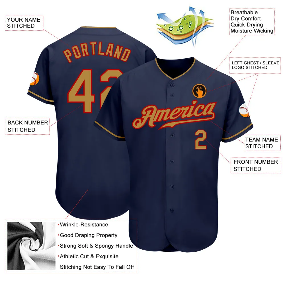 Custom Navy Old Gold-Red Authentic Baseball Jersey