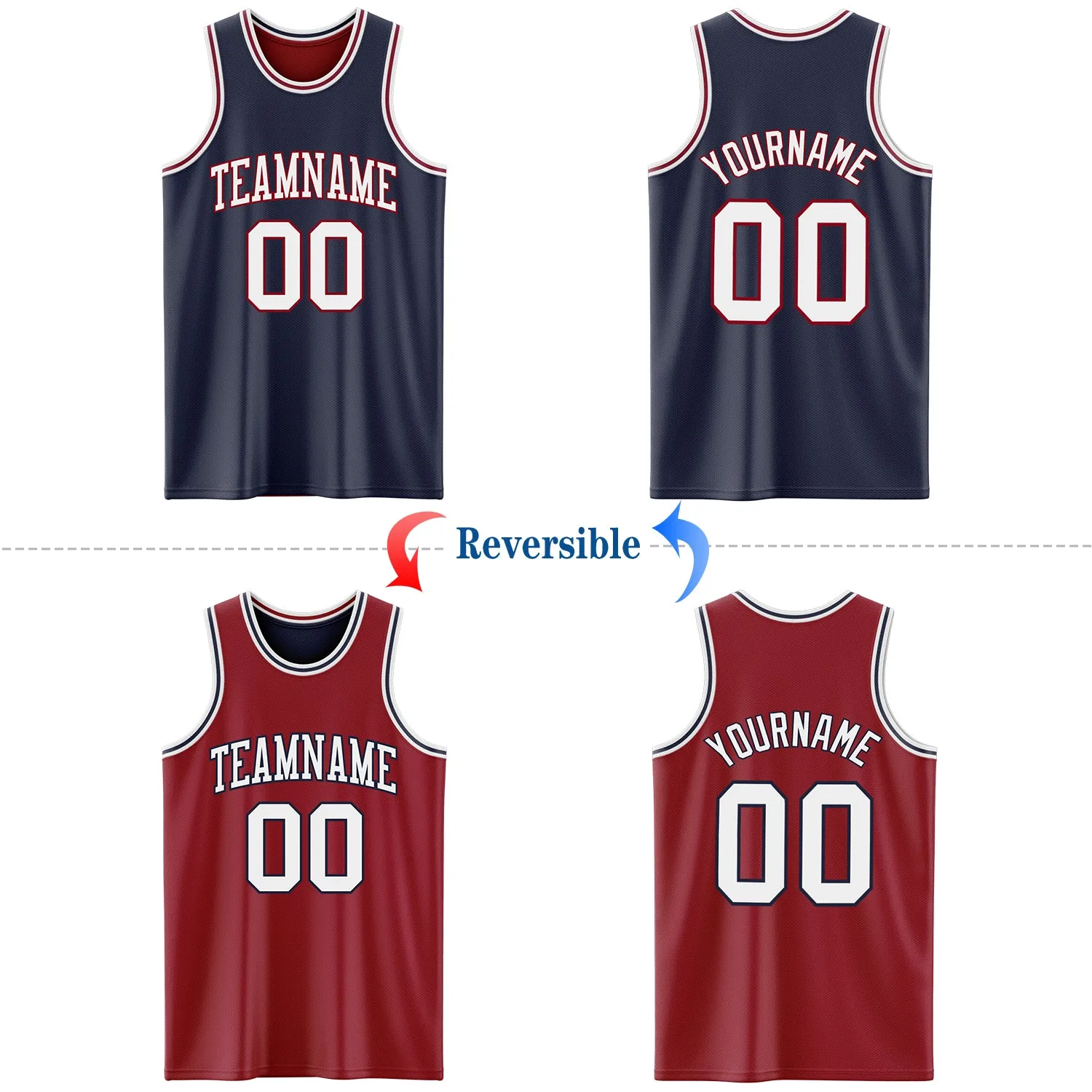 Custom Navy White-Maroon Reversible Double Side Basketball Jersey