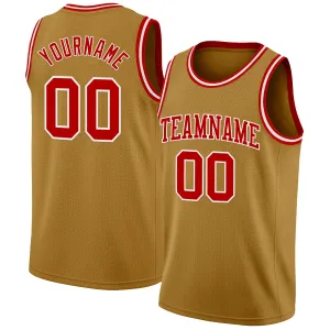 Custom Old Gold Red-White Authentic Basketball Jersey