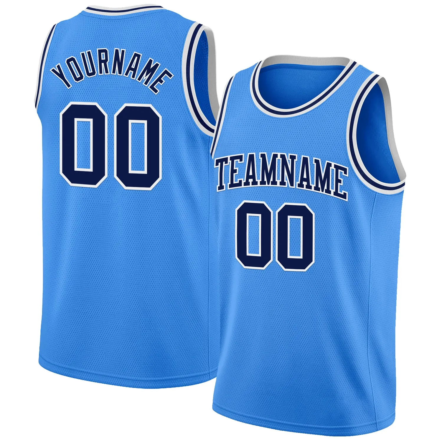 Custom Powder Blue Navy-White Authentic Basketball Jersey