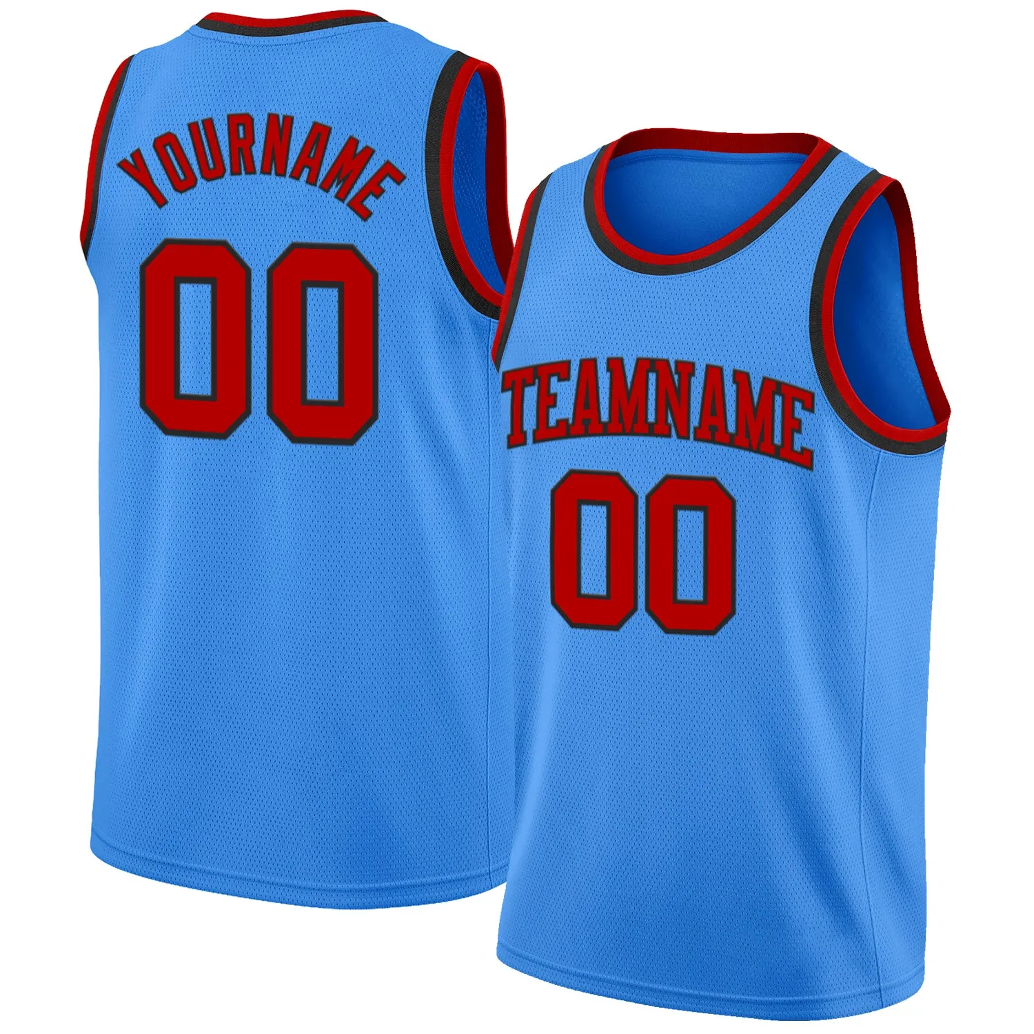 Custom Powder Blue Red-Black Authentic Basketball Jersey