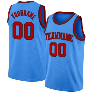 Custom Powder Blue Red-Black Authentic Basketball Jersey