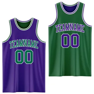 Custom Purple Kelly Green-White Reversible Double Side Basketball Jersey