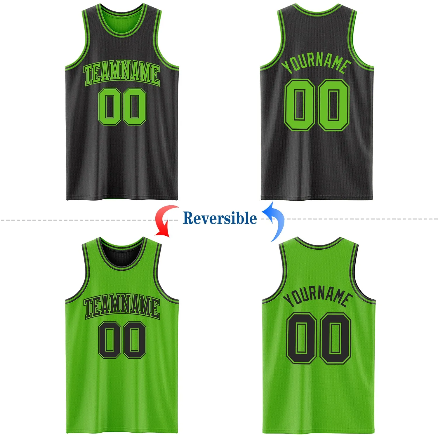 Custom Reversible Black Aurora Green Double Side Basketball Jersey