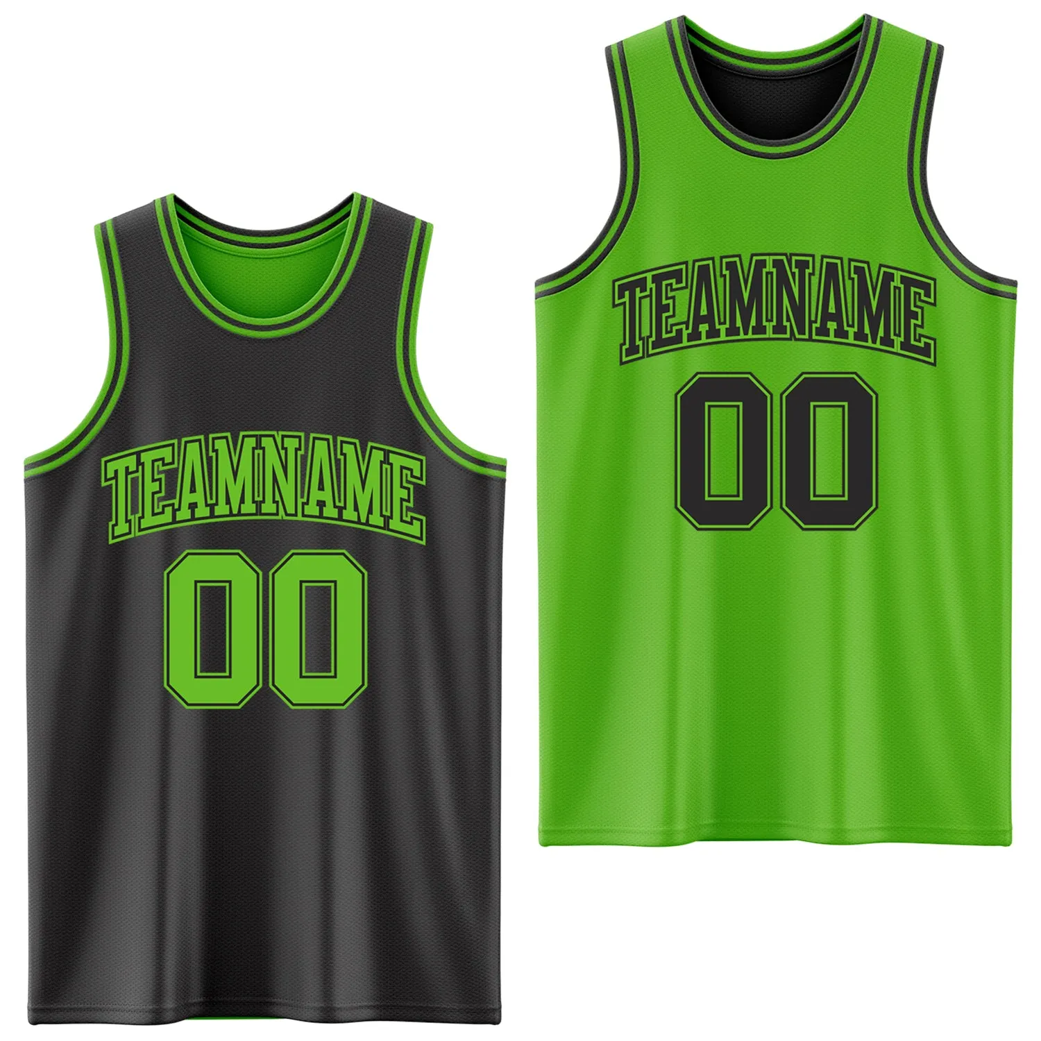 Custom Reversible Black Aurora Green Double Side Basketball Jersey