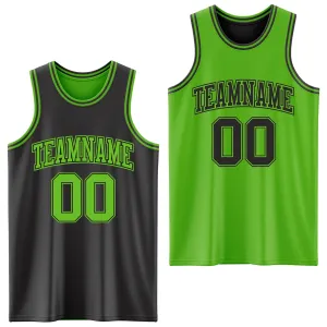 Custom Reversible Black Aurora Green Double Side Basketball Jersey
