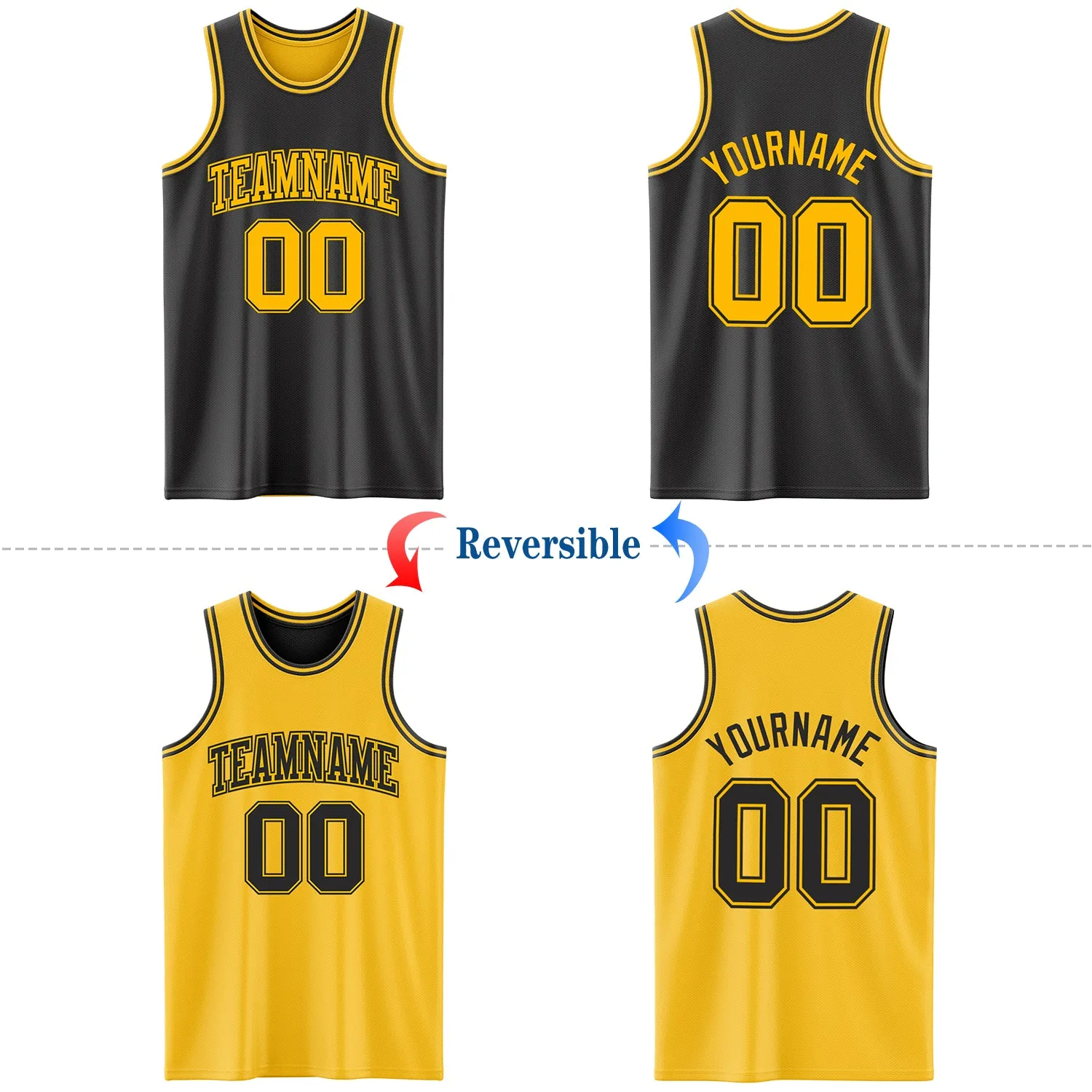 Custom Reversible Black Gold Double Side Basketball Jersey