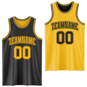 Custom Reversible Black Gold Double Side Basketball Jersey