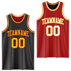 Custom Reversible Black Gold-Red Double Side Basketball Jersey