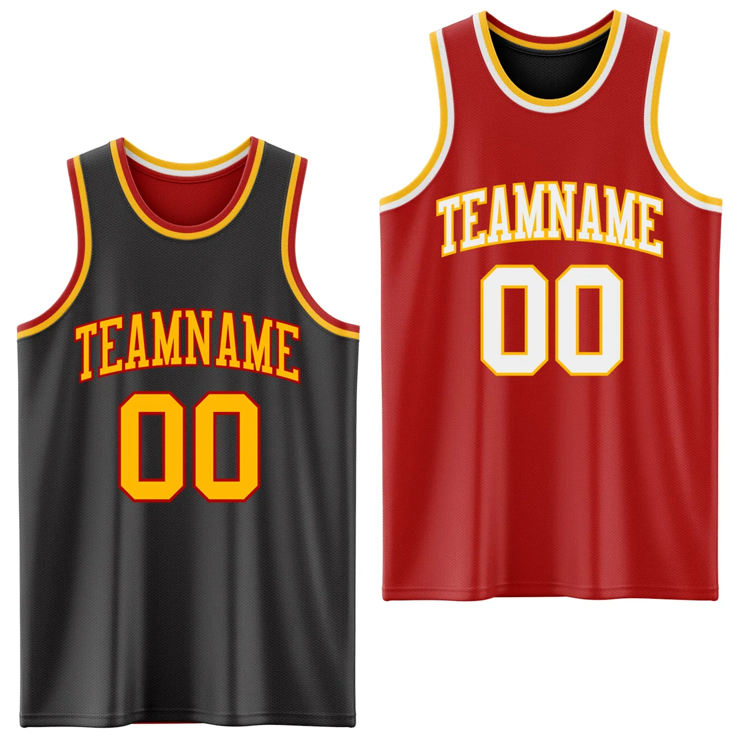 Custom Reversible Black Gold-Red Double Side Basketball Jersey