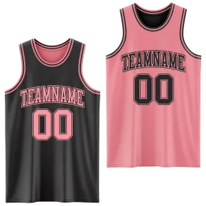 Custom Reversible Black Medium Pink Double Side Basketball Jersey