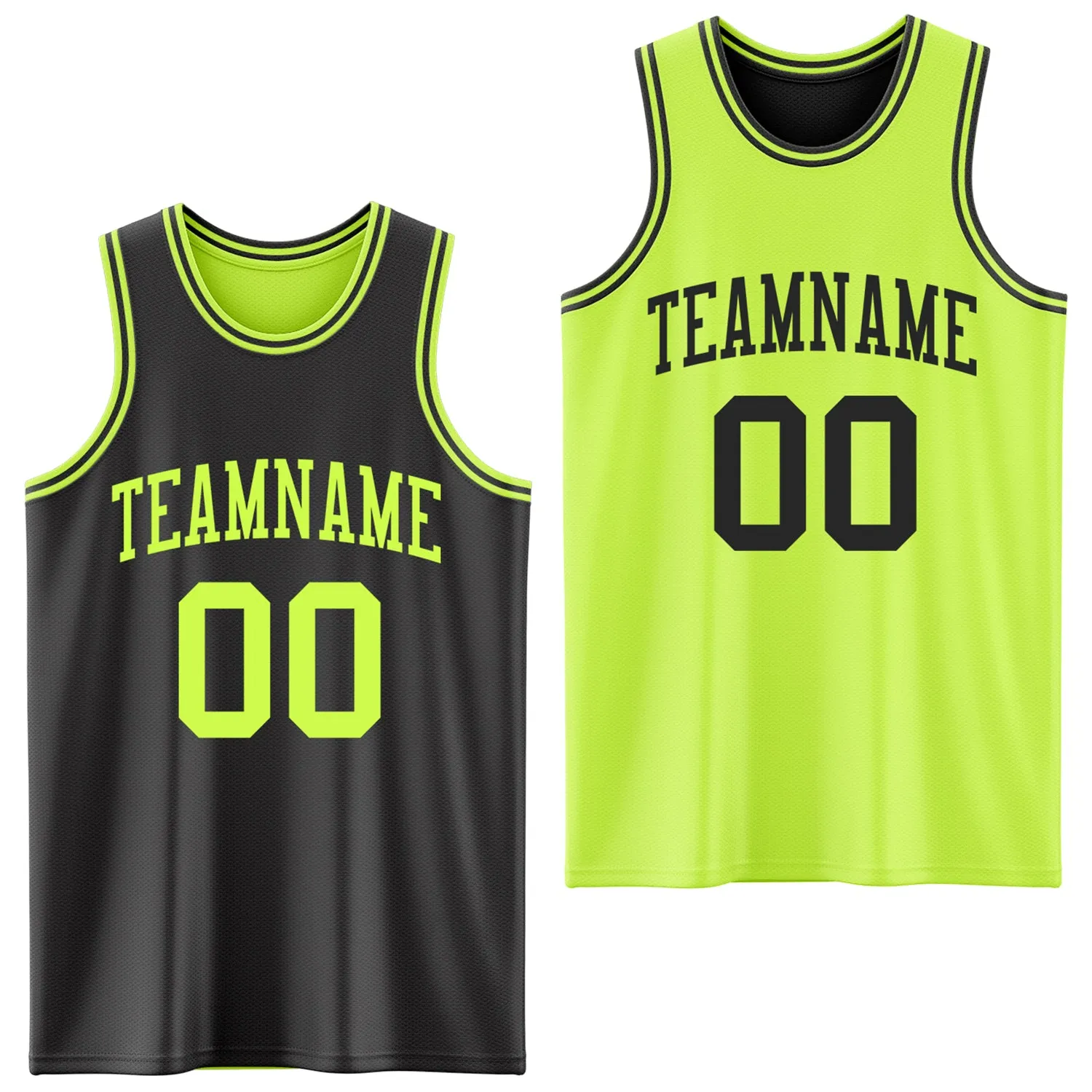 Custom Reversible Black Neon Green Double Side Basketball Jersey