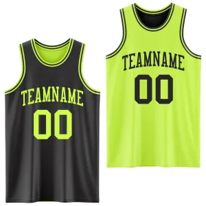Custom Reversible Black Neon Green Double Side Basketball Jersey