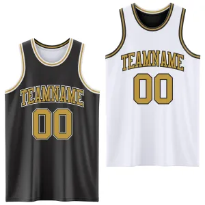 Custom Reversible Black Old Gold-White Double Side Basketball Jersey