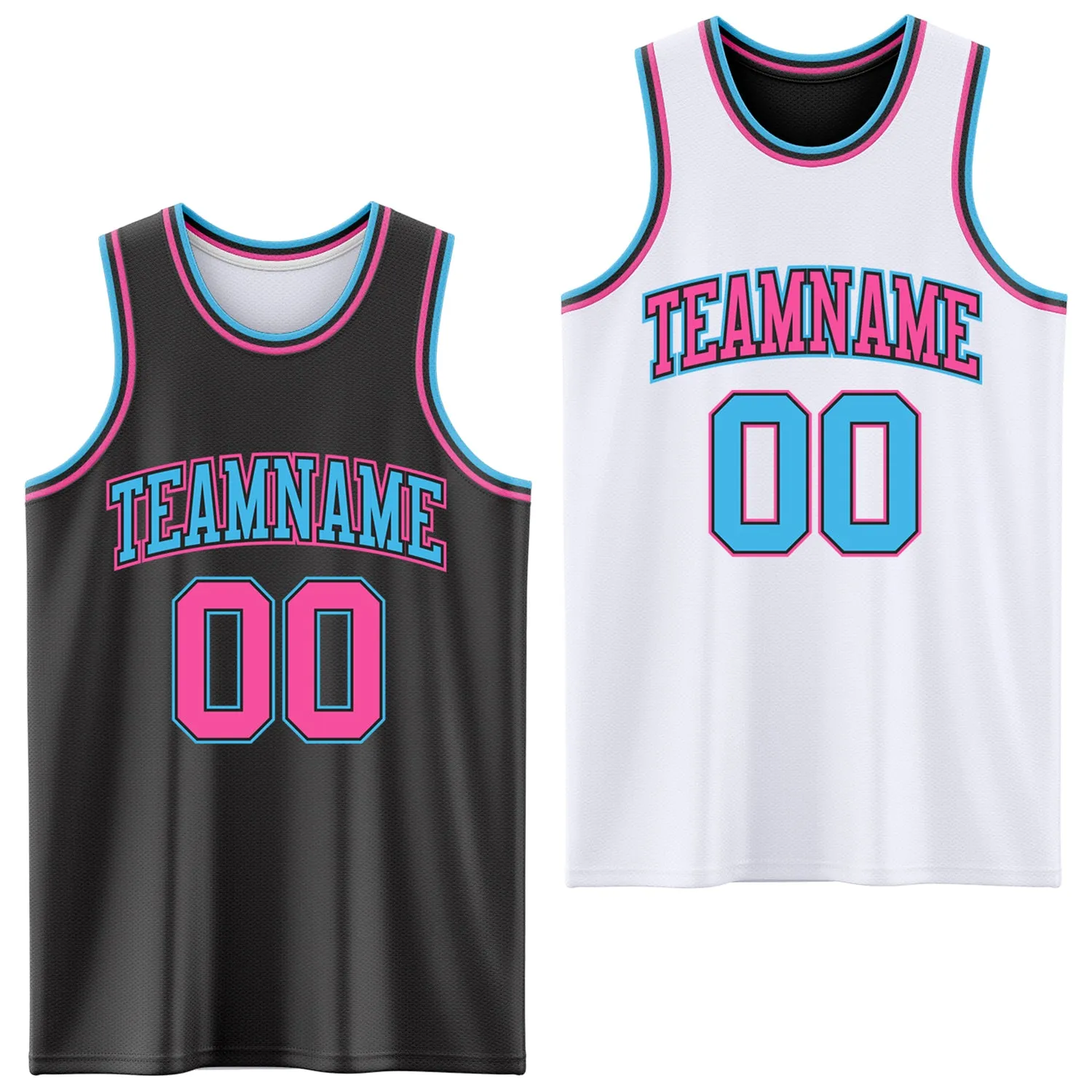 Custom Reversible Black Pink-Sky Blue Double Side Basketball Jersey