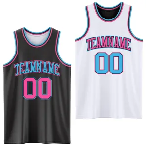 Custom Reversible Black Pink-Sky Blue Double Side Basketball Jersey