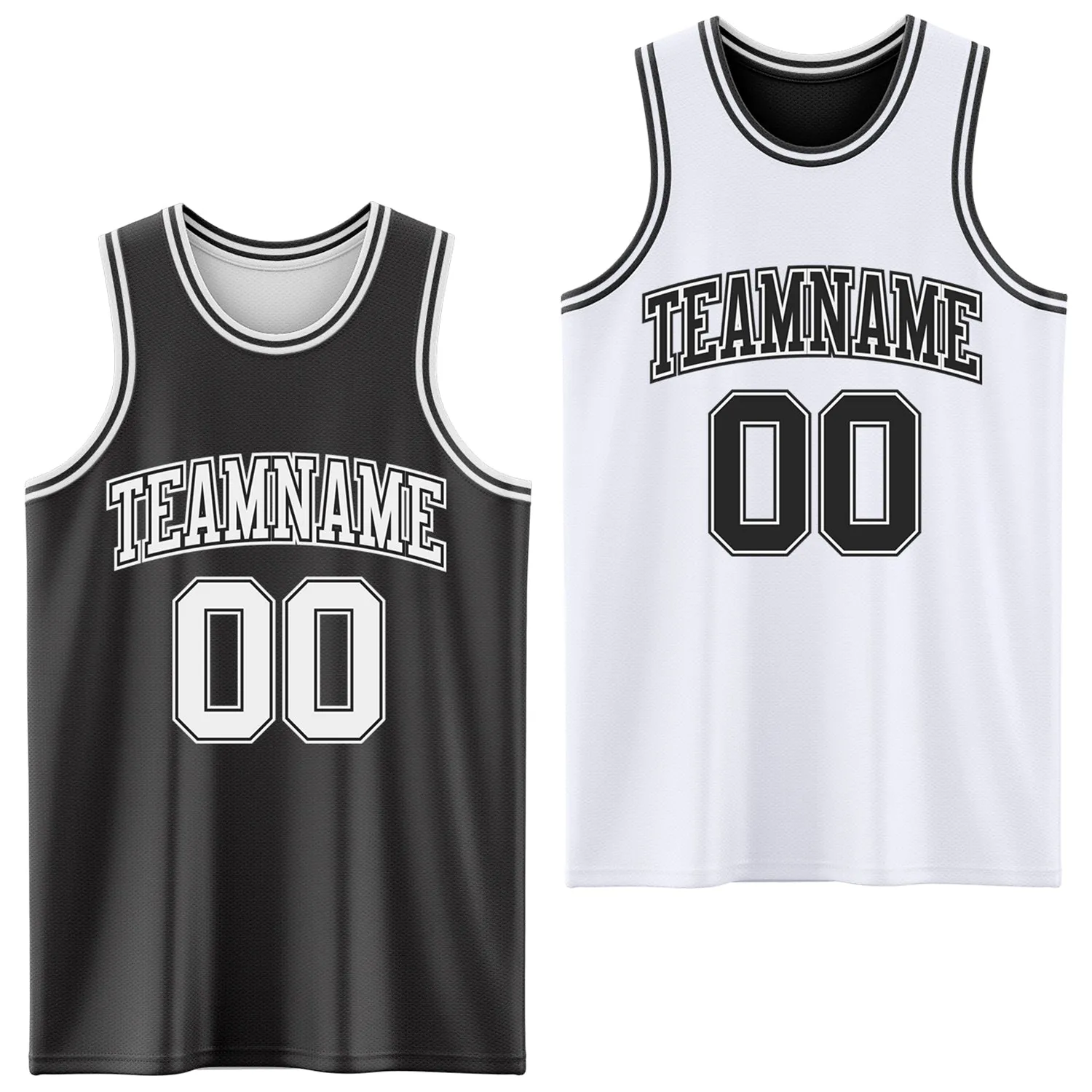 Custom Reversible Black White Double Side Basketball Jersey