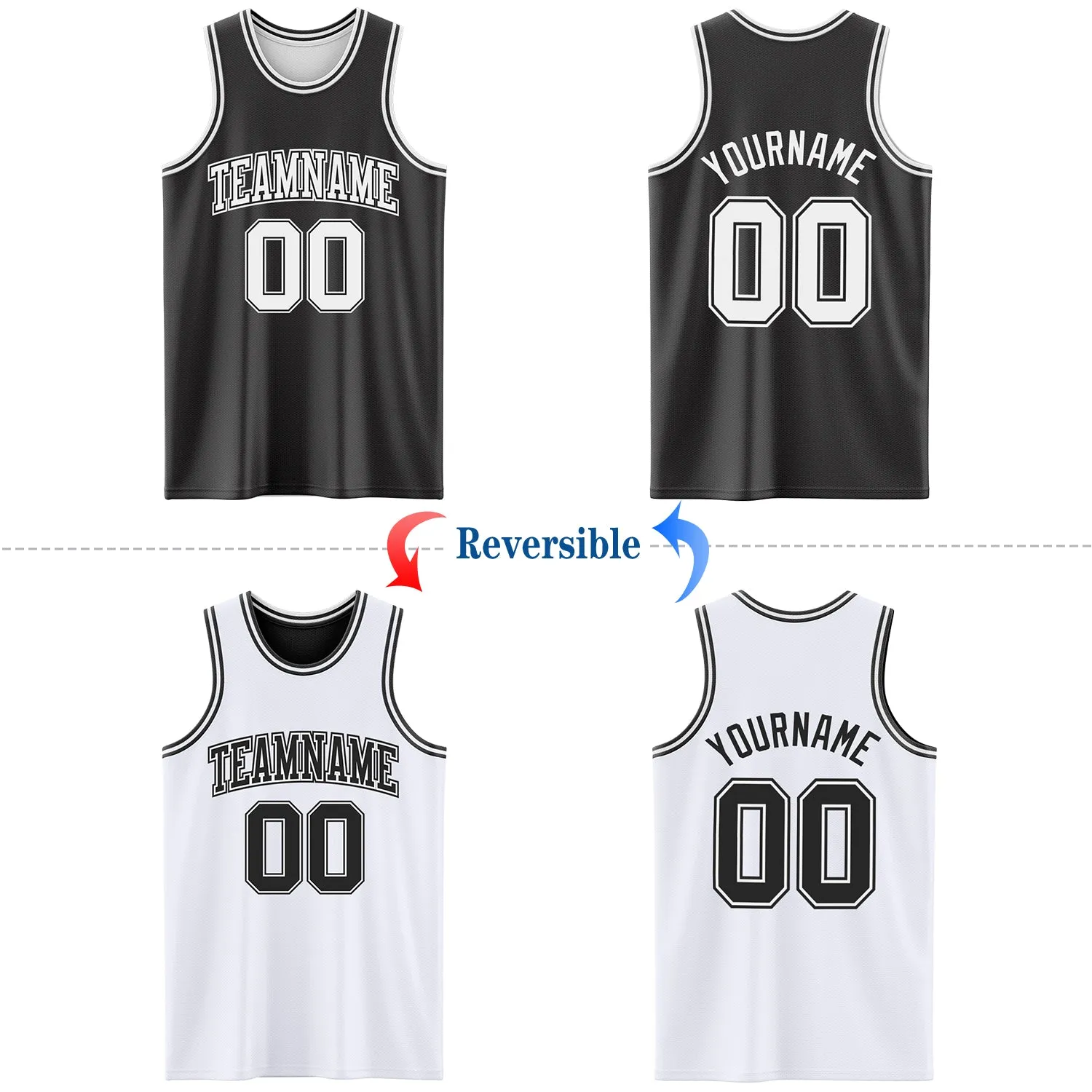 Custom Reversible Black White Double Side Basketball Jersey