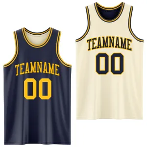 Custom Reversible Navy Gold Double Side Basketball Jersey