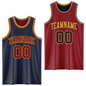 Custom Reversible Navy Maroon-Gold Double Side Basketball Jersey