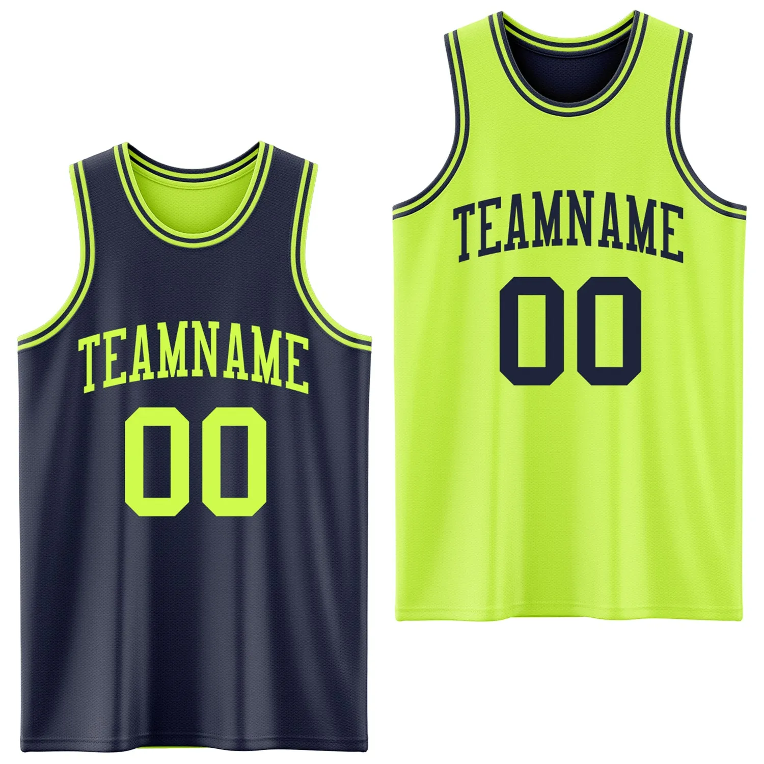 Custom Reversible Navy Neon Green Double Side Basketball Jersey