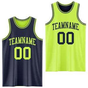 Custom Reversible Navy Neon Green Double Side Basketball Jersey