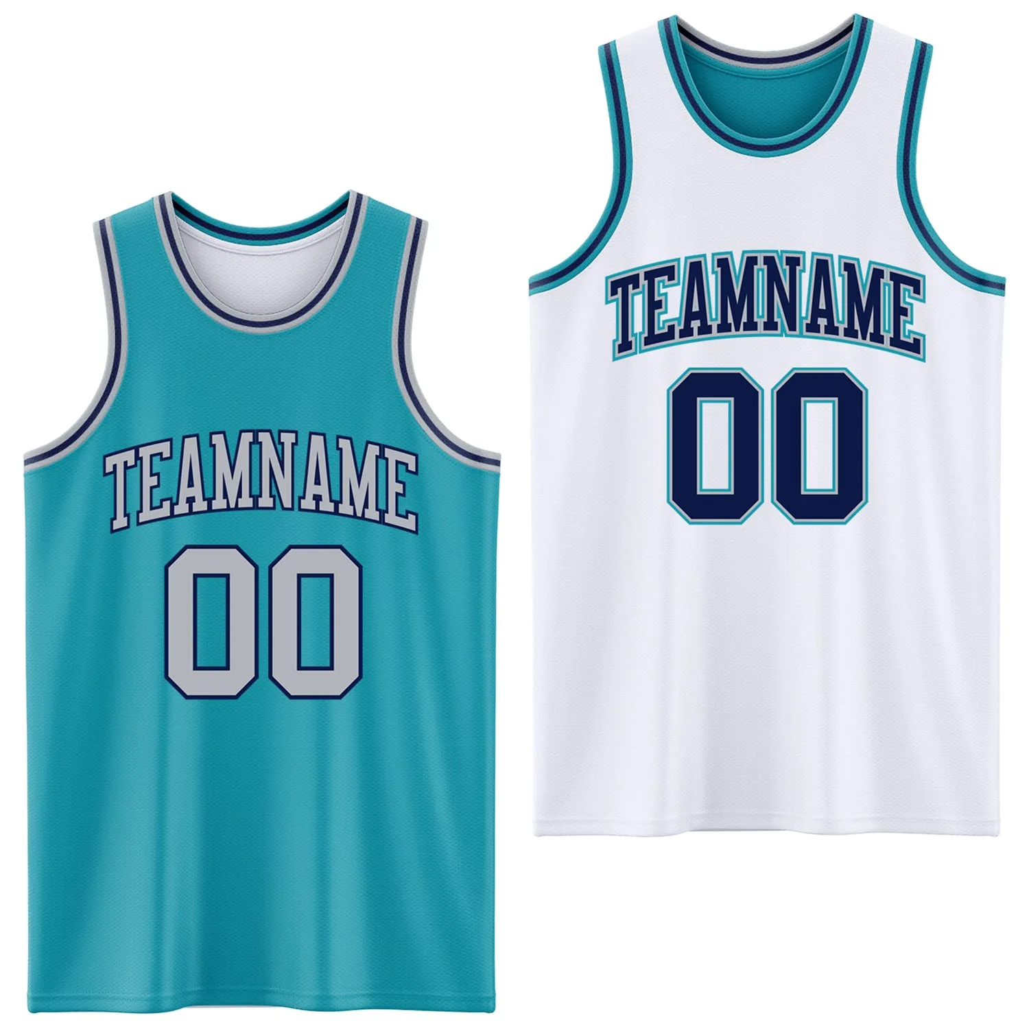 Custom Reversible Teal Gray-Navy Double Side Basketball Jersey