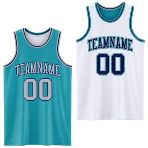 Custom Reversible Teal Gray-Navy Double Side Basketball Jersey