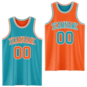 Custom Reversible Teal Orange-White Double Side Basketball Jersey