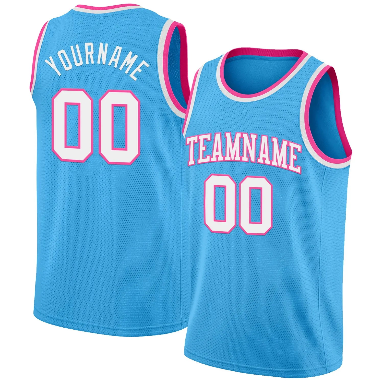Custom Sky Blue White-Pink Authentic Basketball Jersey