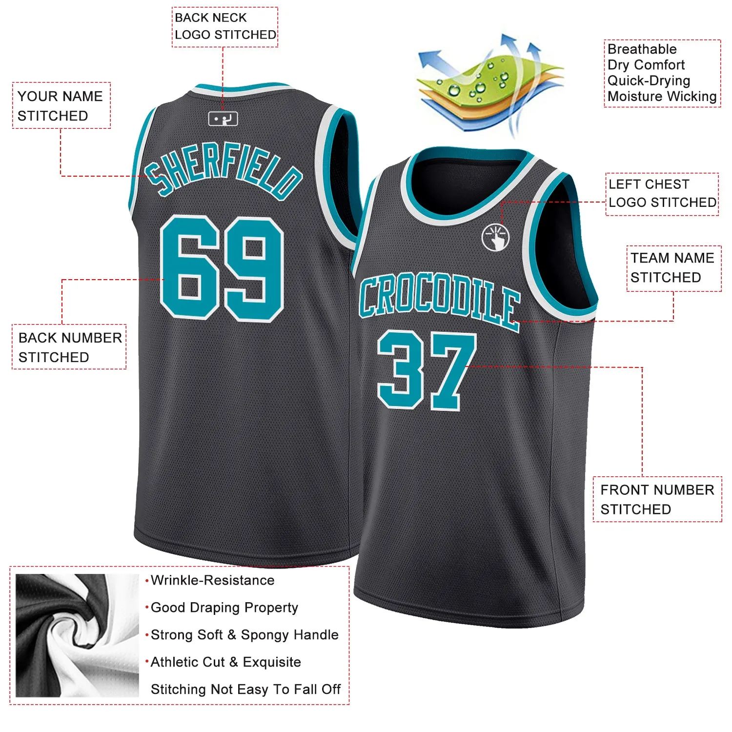 Custom Steel Gray Teal-White Authentic Basketball Jersey