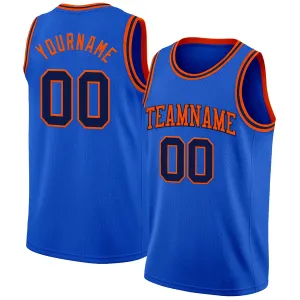 Custom Thunder Blue Navy-Orange Authentic Basketball Jersey