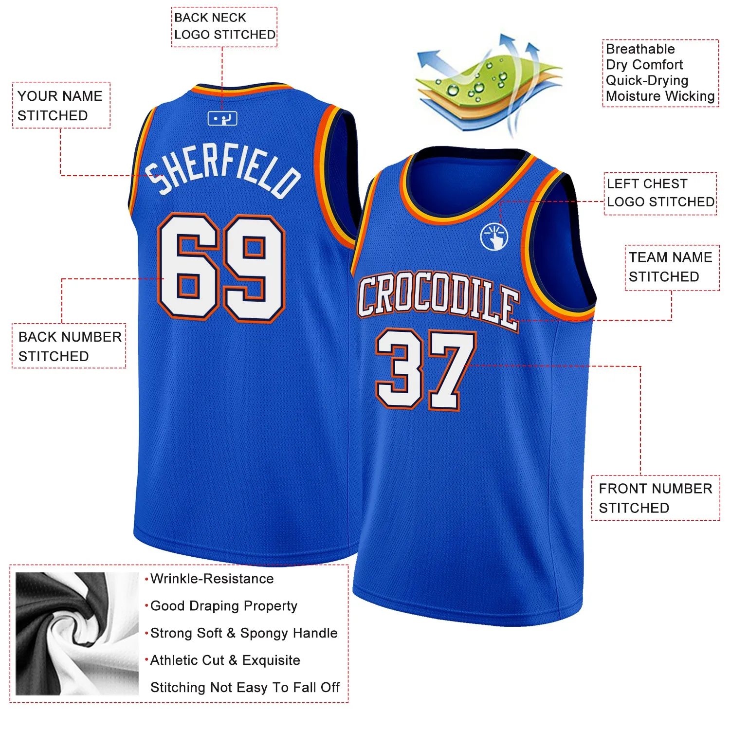Custom Thunder Blue White Navy Orange-Gold Authentic Basketball Jersey