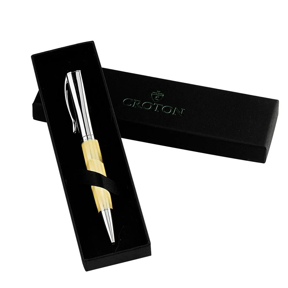 Goldtone Ballpen with Carved Lines and Painted Oil