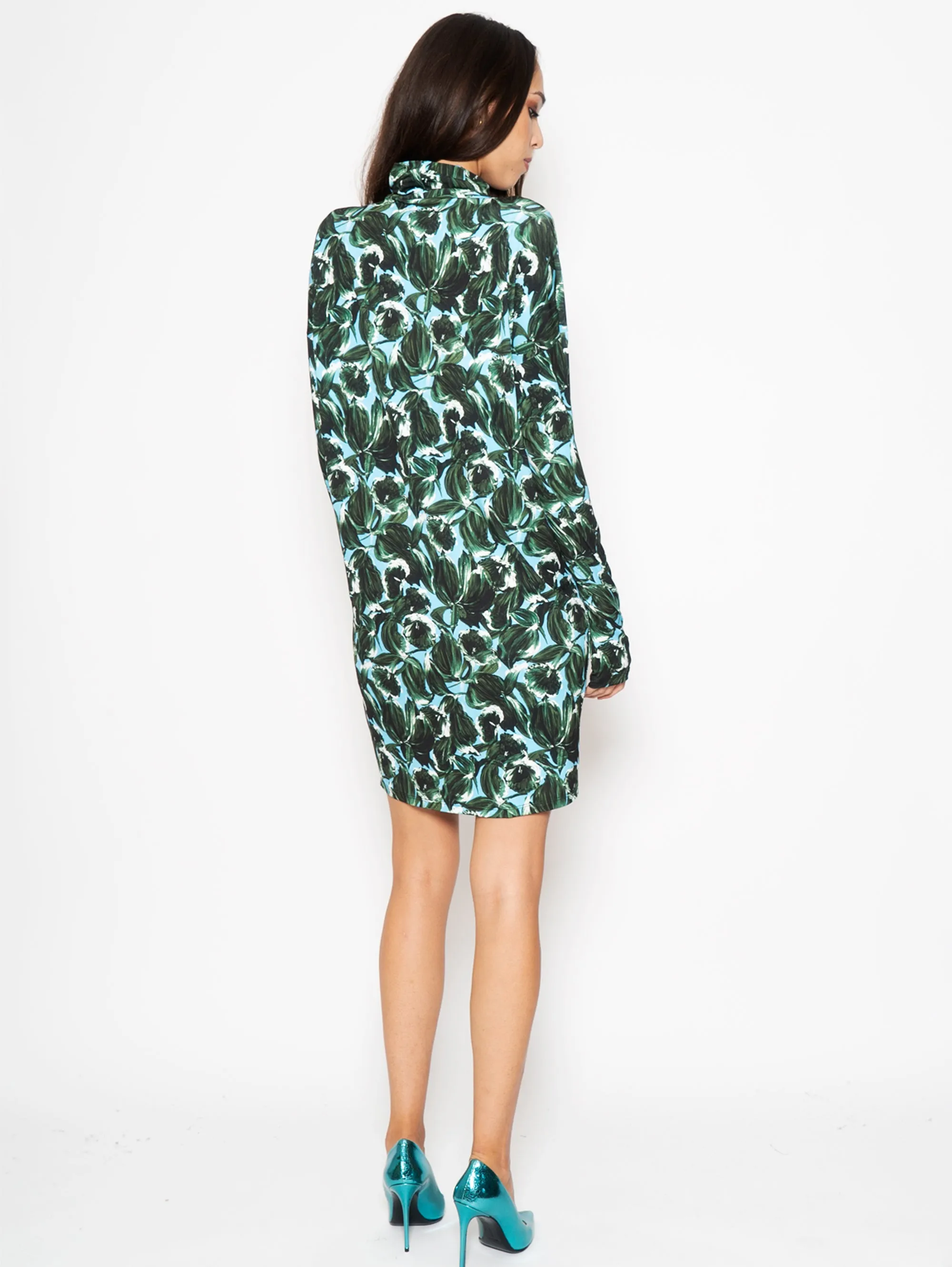 Jersey Dress with Green / Blue Floral Print