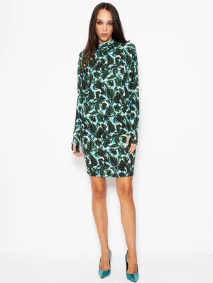 Jersey Dress with Green / Blue Floral Print