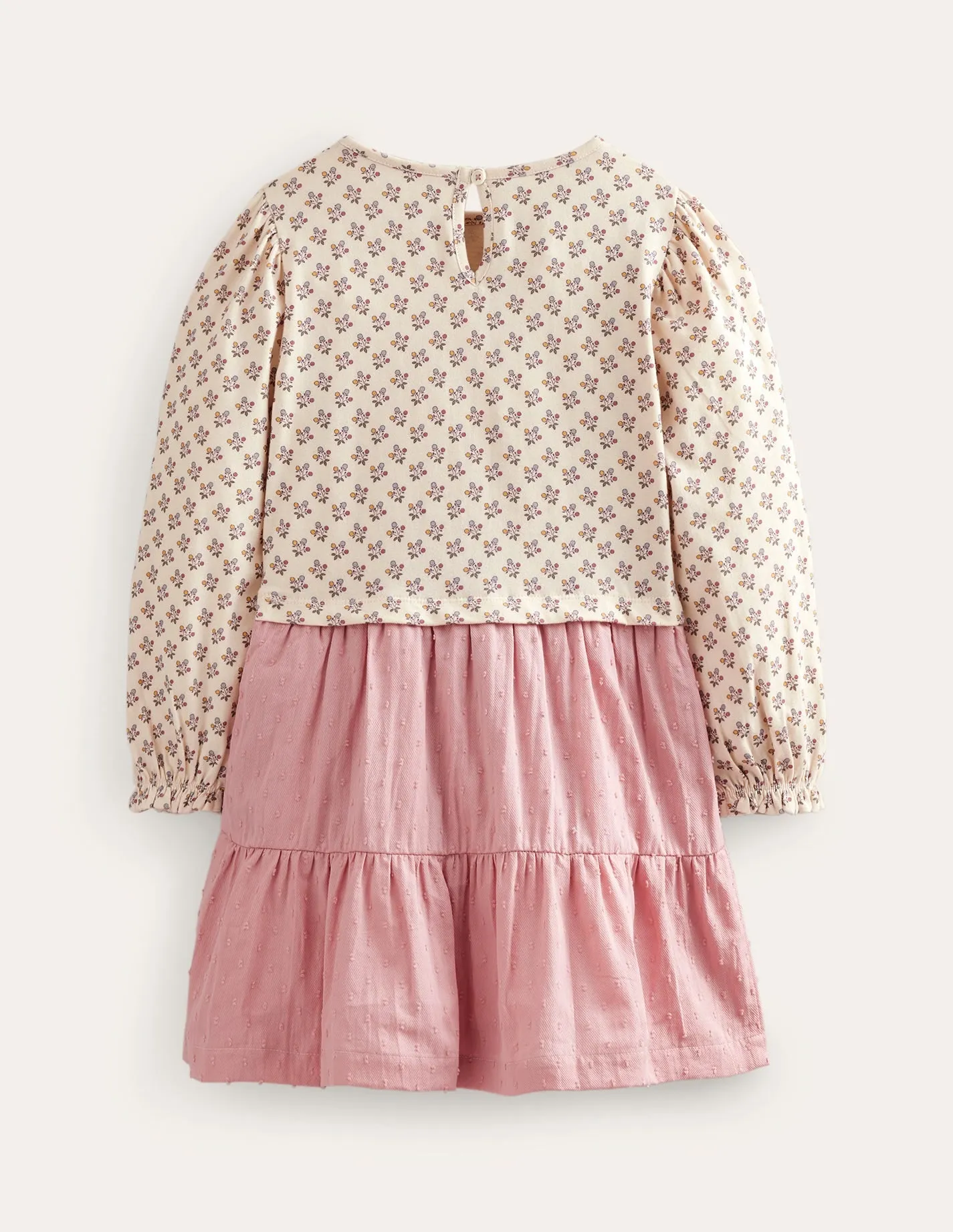 Jersey Woven Mix Dress-Almond Pink