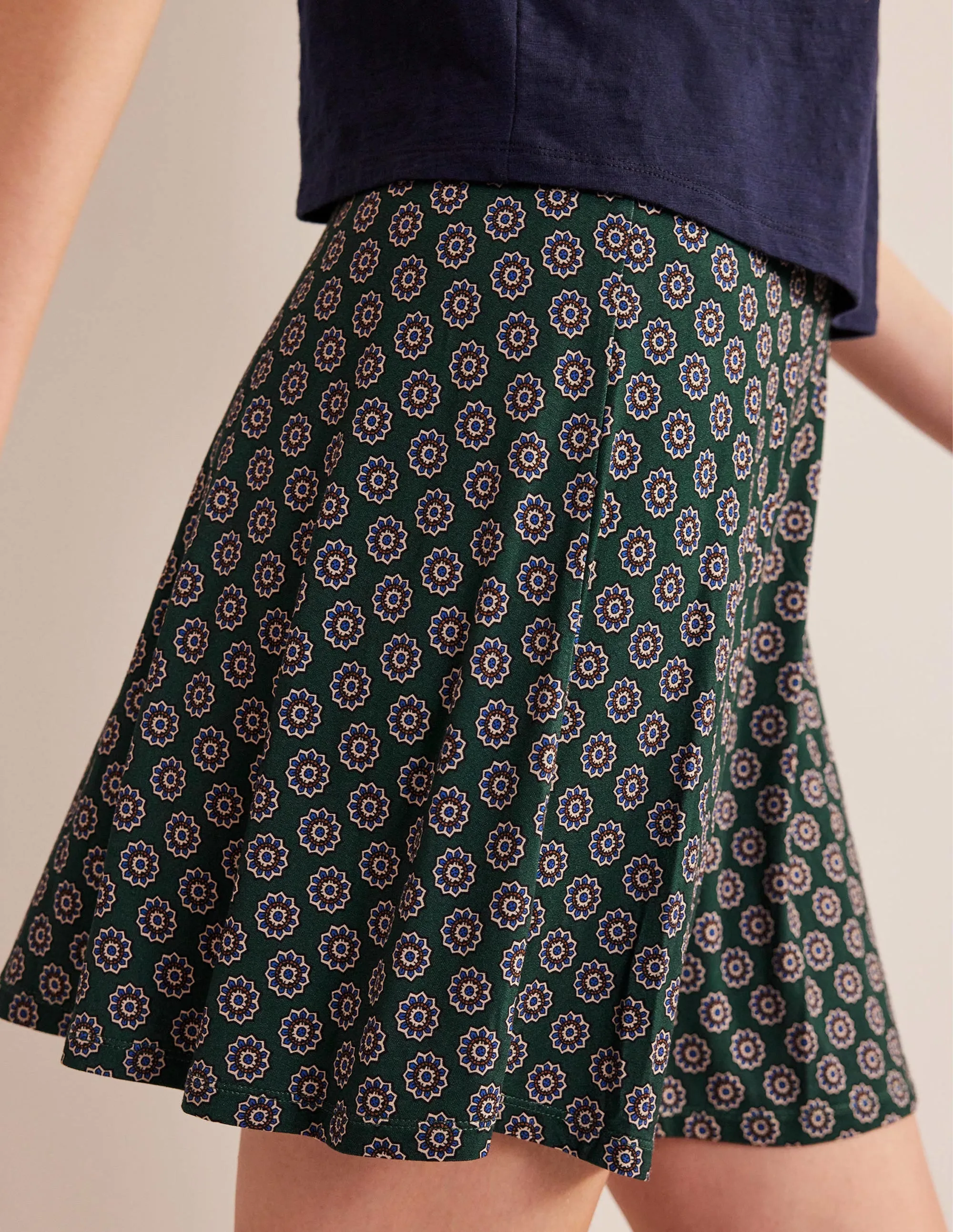 Jersey Wrap Mini Skirt-Green, Sunflower Geo