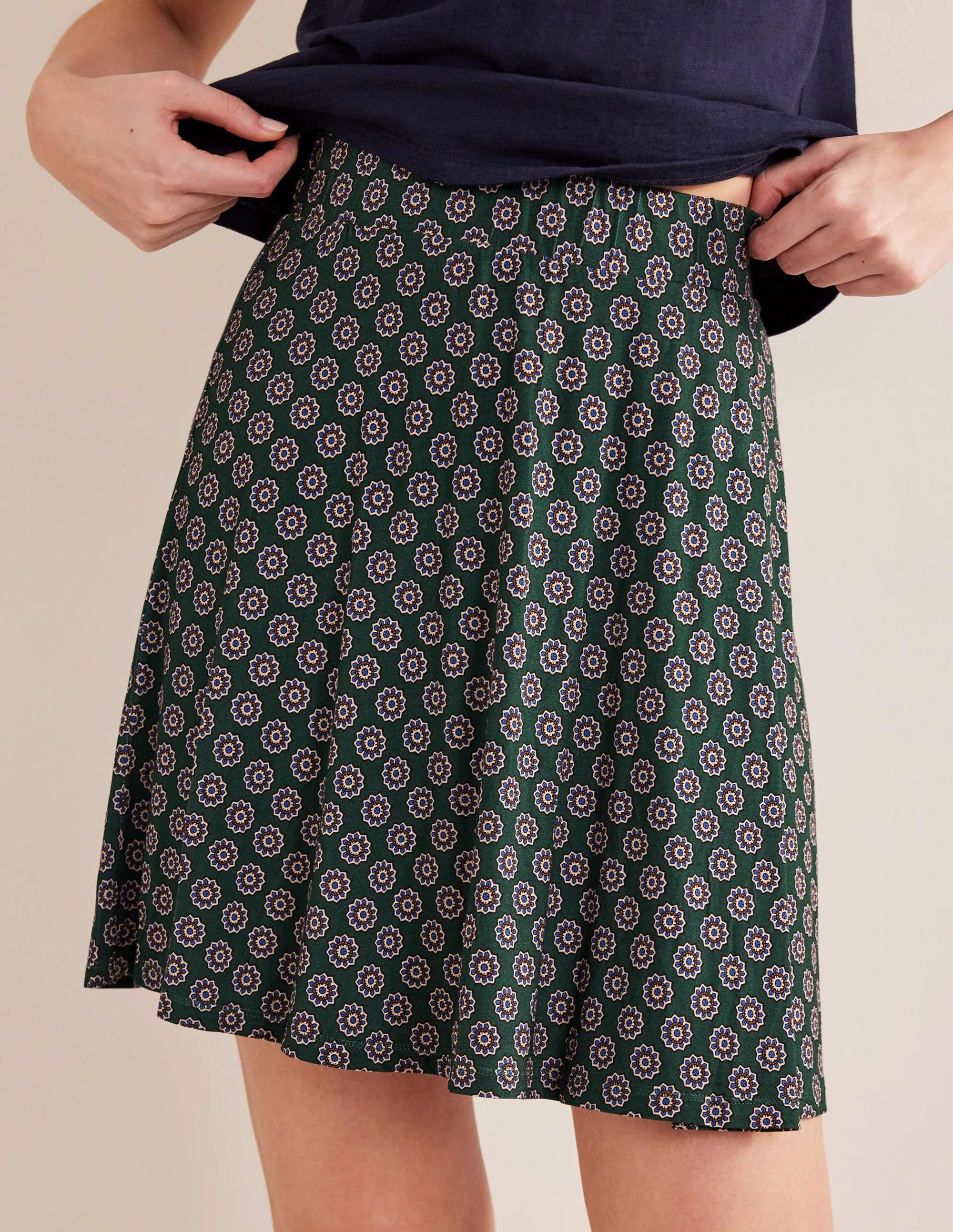 Jersey Wrap Mini Skirt-Green, Sunflower Geo