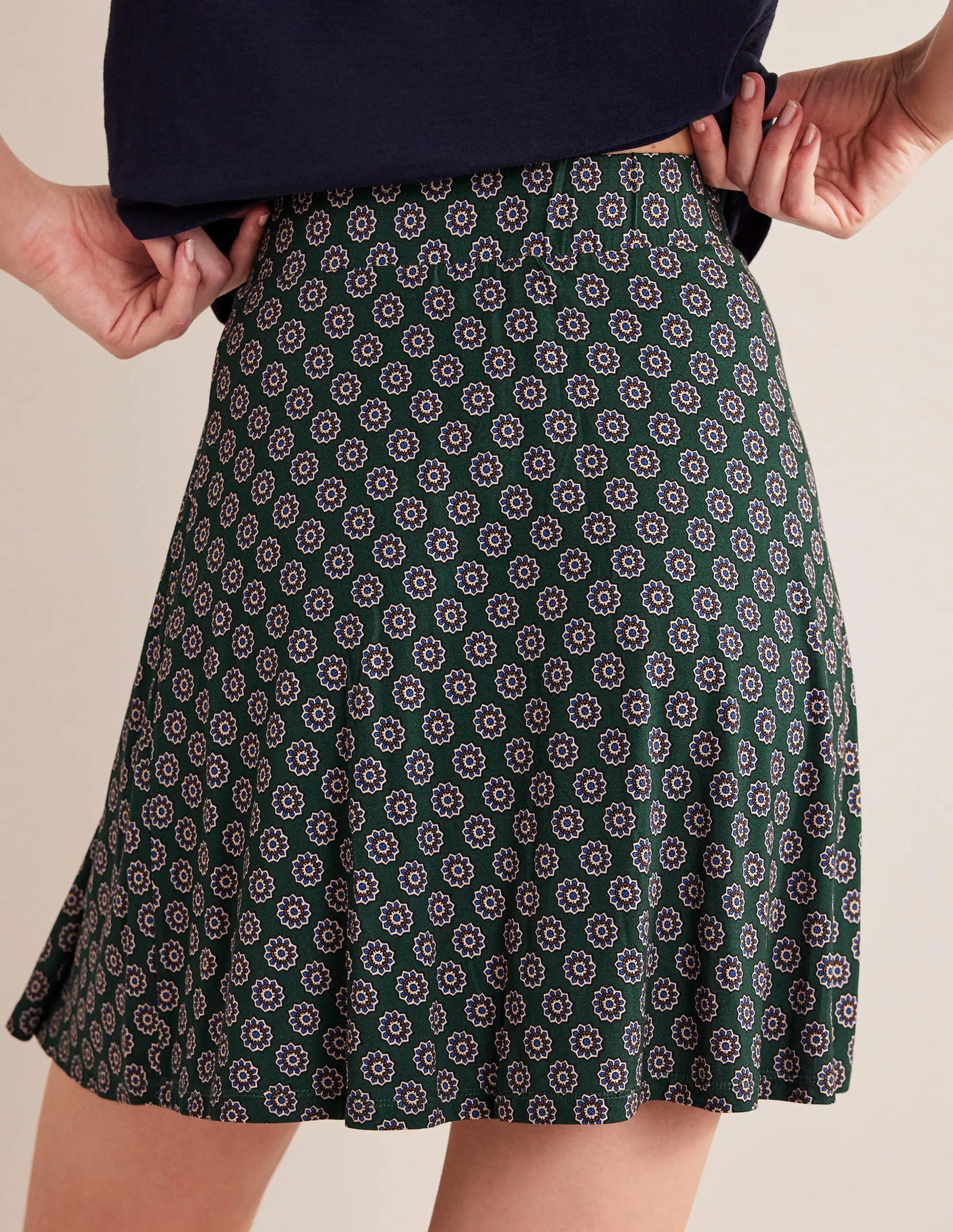 Jersey Wrap Mini Skirt-Green, Sunflower Geo