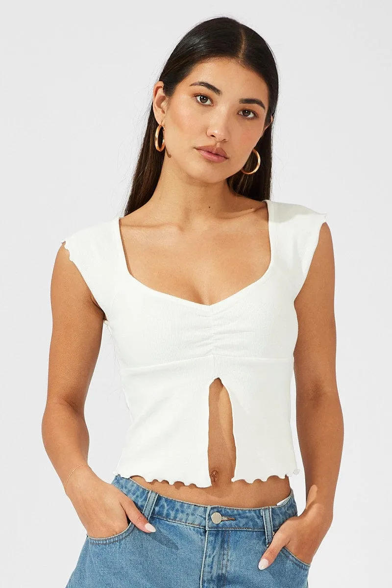 White Top Split Front Short Sleeve