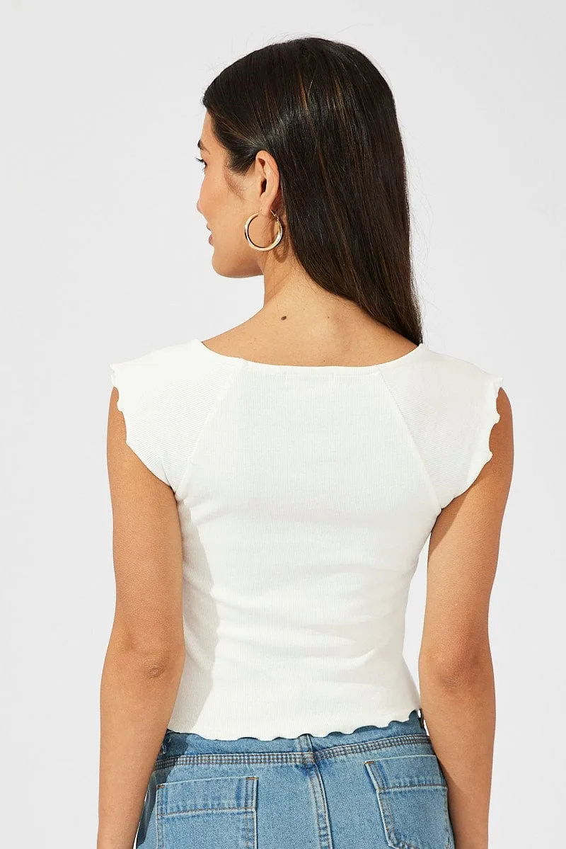 White Top Split Front Short Sleeve
